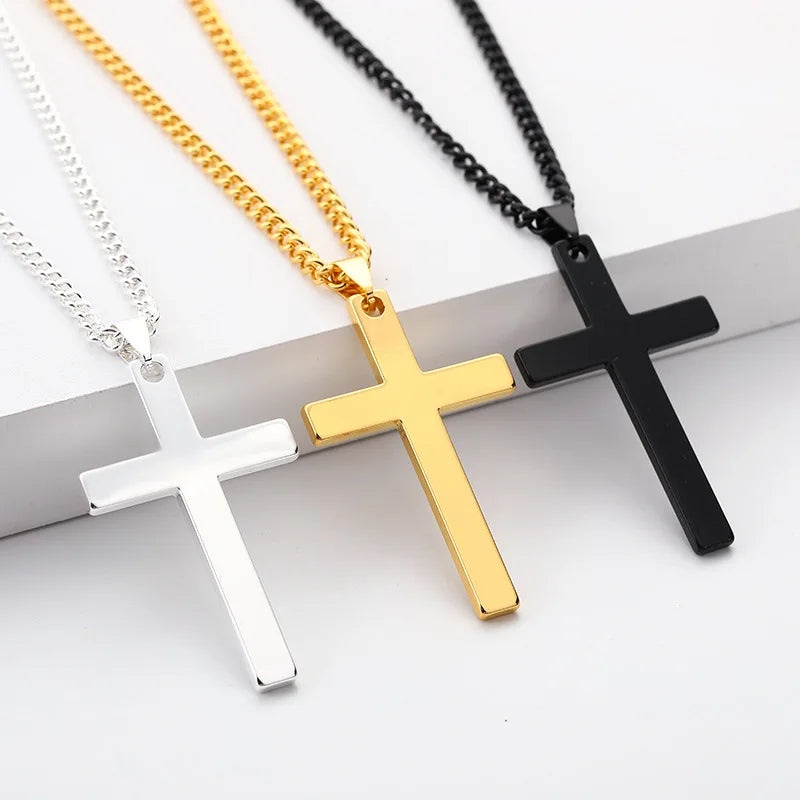 1pcs Solid Color Cross Necklace Pendant Stainless Steel Trendy Minimalist Cross Prayer Jewelry Hip Hop Punk Style Vera Lux