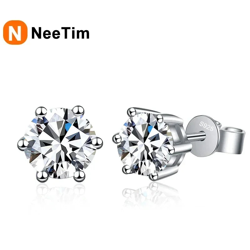 NeeTim 0.1-2 Carat D Color Moissanite Earrings For Women 925 Sterling Silver Ear Studs Sparkling Diamond Wedding Fine Jewelry Vera Lux