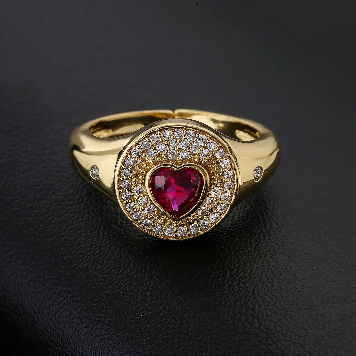 NEWBUY 2024 Hot Sale Red/Green CZ Zircon Heart Rings For Women Adjustable Gold Color Copper Wedding Jewelry Femme Bijoux Vera Lux