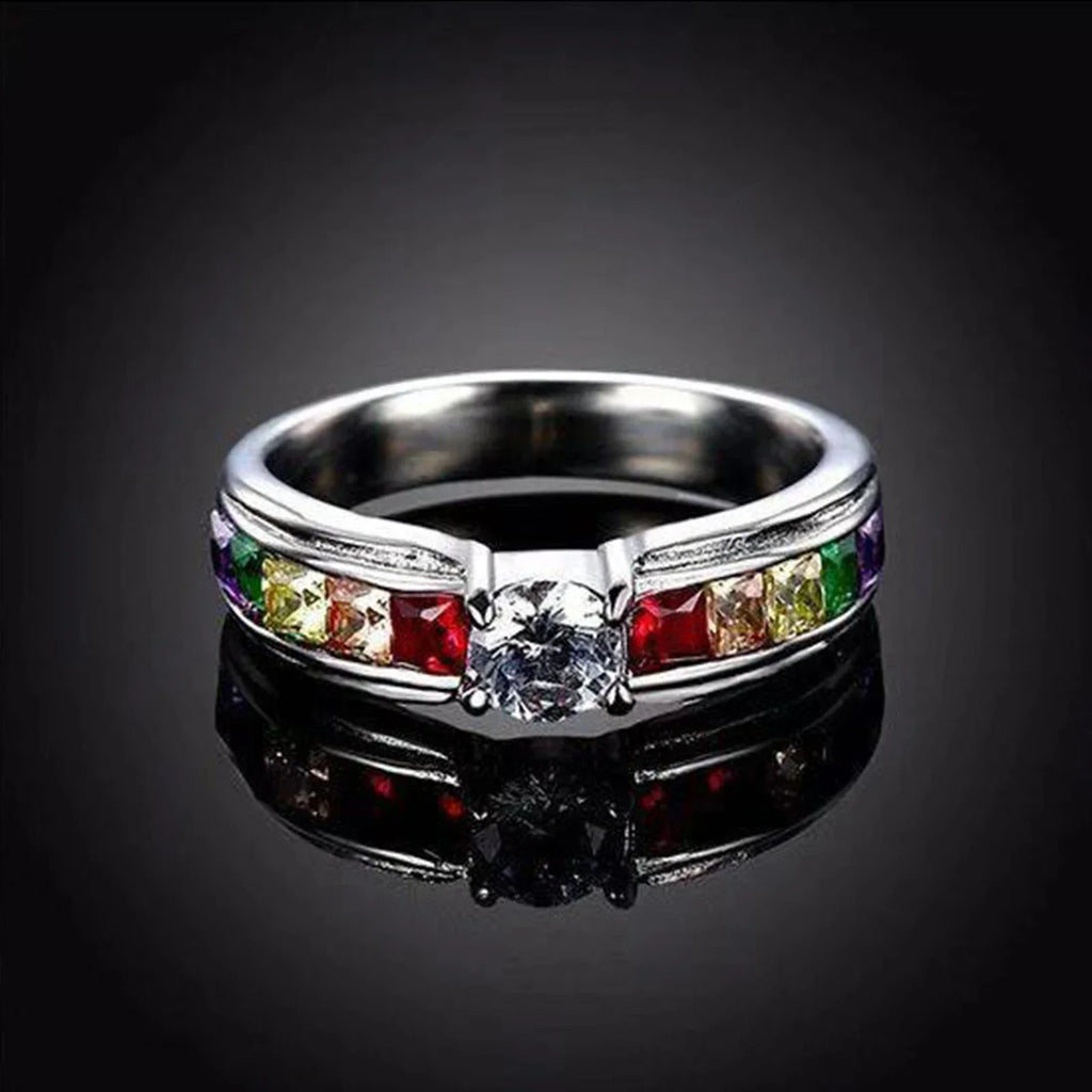 Real 100% 925 Sterling Silver Color Rainbow Cubic Zircon Rings For Women Wedding Lovely Engagement Proposal Ring Accessory Vera Lux