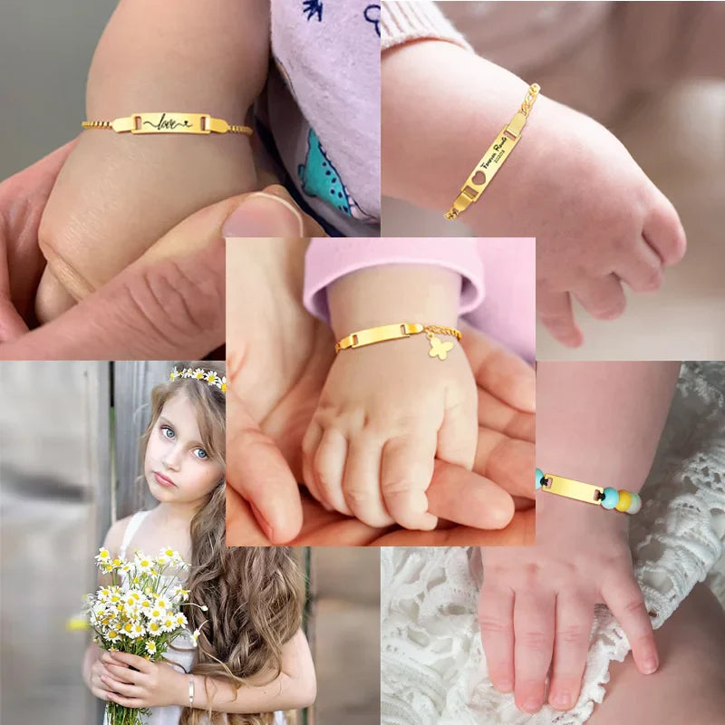 Custom Personalized Name ID Bracelet Gilrs Boy Gifts, Stainless Steel Curb Chain Link Crown Bracelet Not Allergic Vera Lux