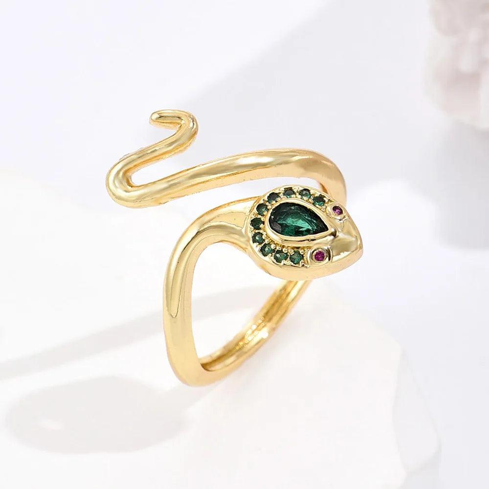 NEWBUY Fashion 6 Colors Enamel Expoxy Snake Open Rings For Women Luxury AAA Cubic Zirconia Pave Setting Copper Jewelry Female Vera Lux