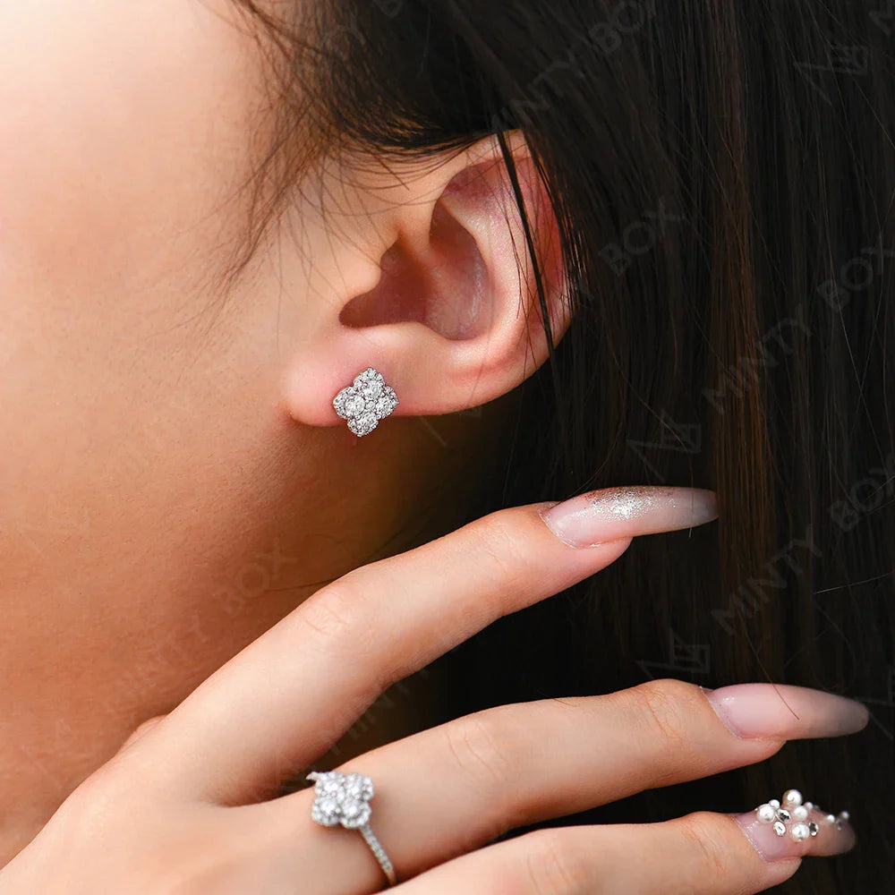 MINTYBOX S925 Silver D/VVS1 Moissanite Stud Earrings for Women Clover Lab Diamond Earring 1.054ctw Luxury Wedding Fine Jewelry Vera Lux