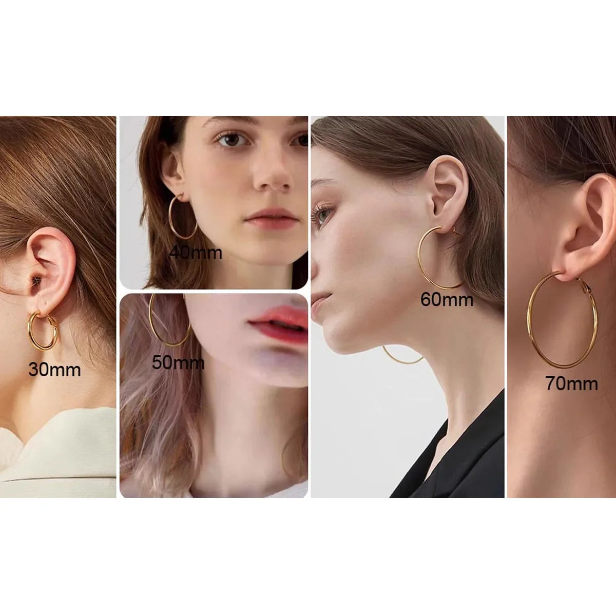 Classic Stainless Steel Big Circle Hoop Huggie Earrings for Women, 25mm/30mm/40mm/50mm/60mm/70mm Vera Lux