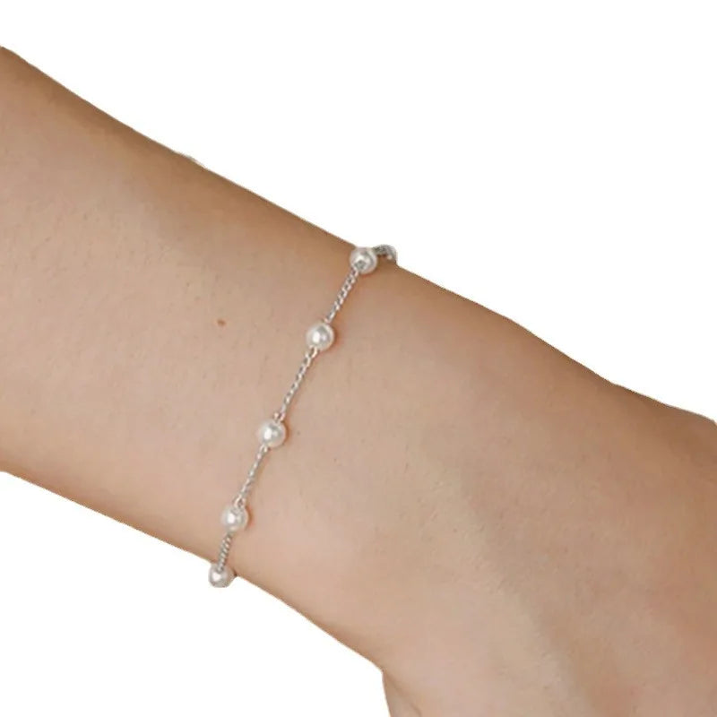 New Simple Imitation Pearl Chain Bracelet for Women Fashion Temperament Gold Color Chain Bracelets Party Hand Ornament Jewelry Vera Lux