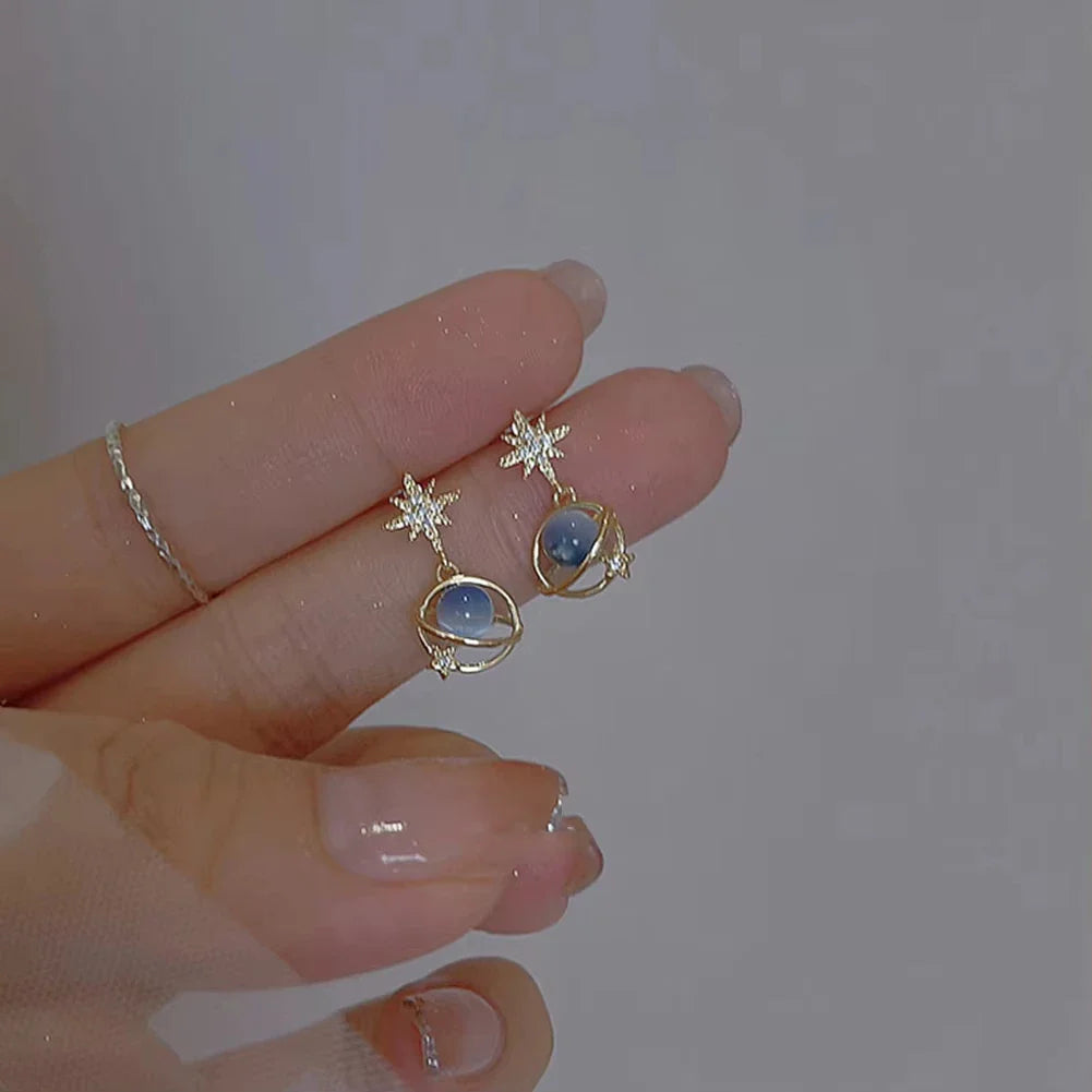 Fashion Cosmic Star River Earrings Blue Opal Niche Unique Planet Earrings Ear Studs Women Versatile Ear Jewelry Vera Lux