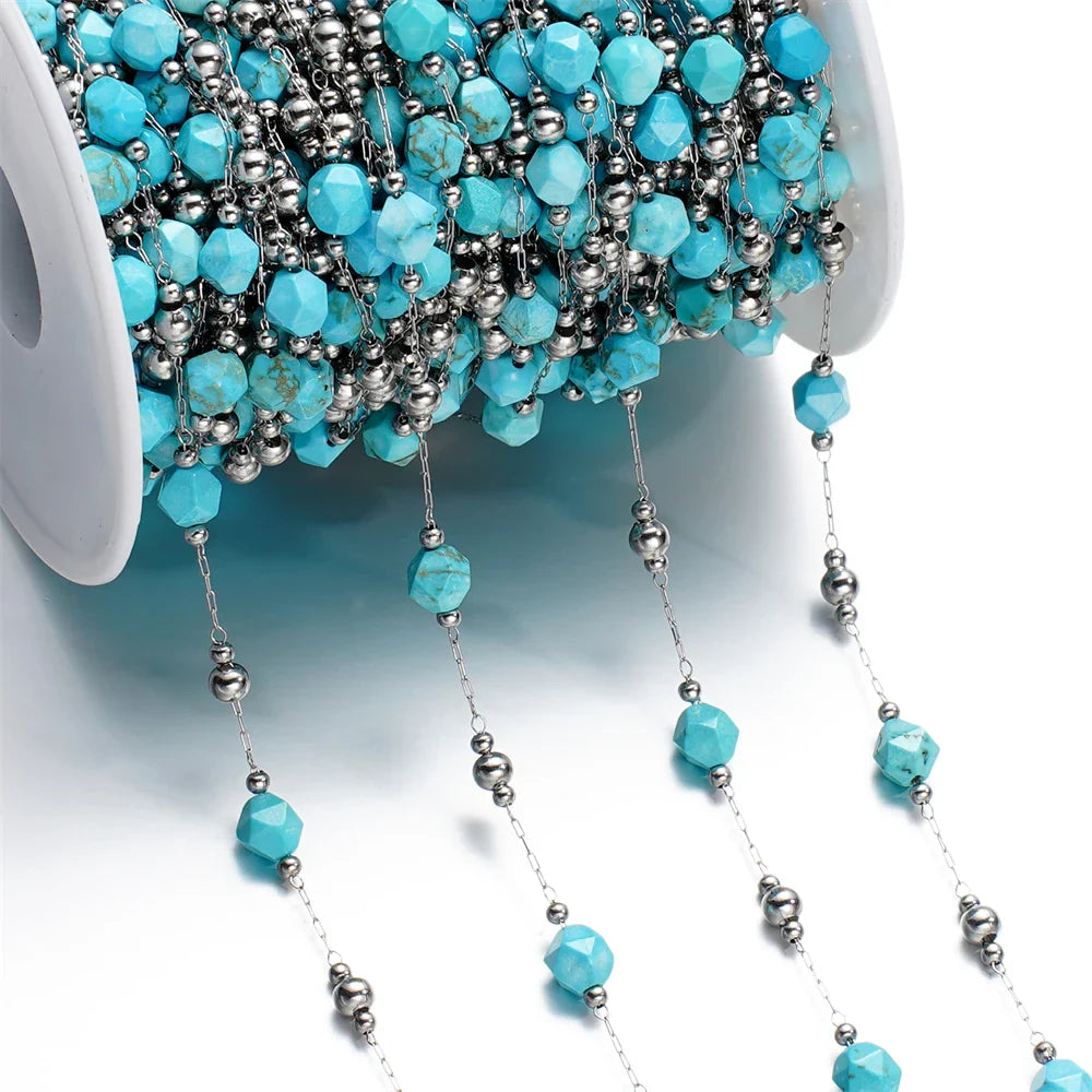1Meter/Lot Mixed Stainless Steel Irregular Stone Beads Chains for Handmade DIY Necklace Bracelets Jewelry Making Accessories Vera Lux