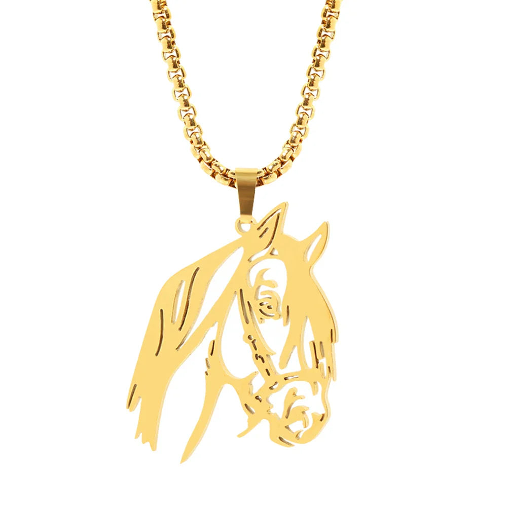 Stainless Steel Necklaces Animals Horse's Head Pendant Choker Chain Men  Atmospheric Fashion Hip Hop Necklace For Women Jewelry Vera Lux
