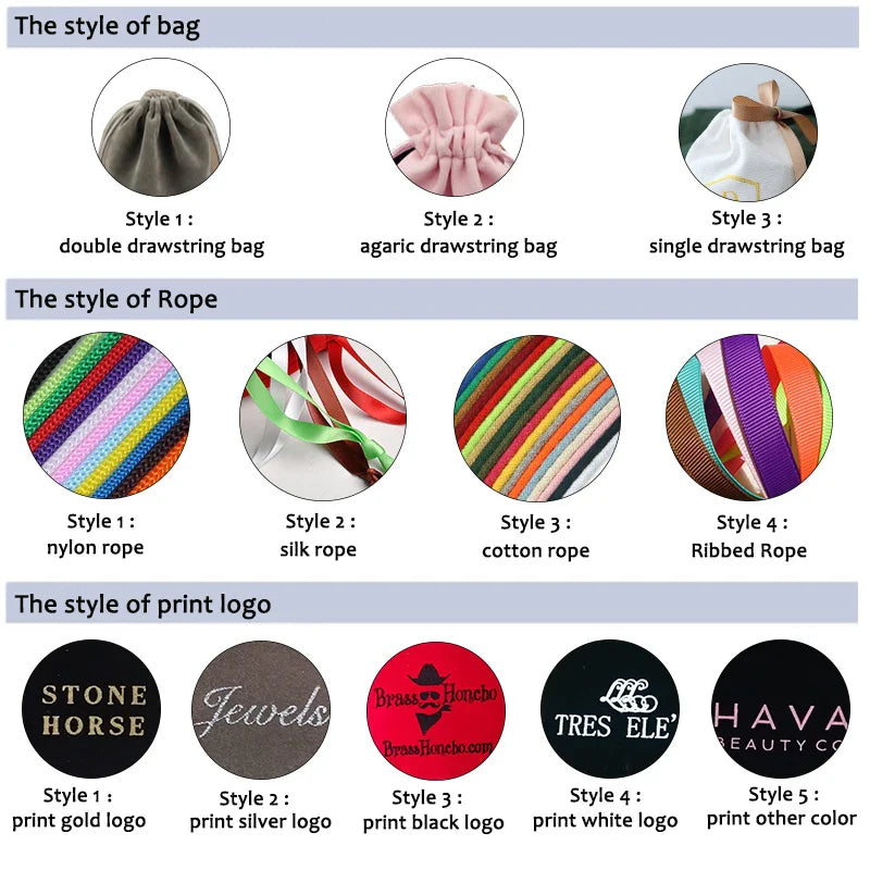 Custom Link Jewelry Drawstring Bags Personalized Logo Printed Pouches Velvet Jewellery Packaging Sack Wedding Favor Bags Vera Lux