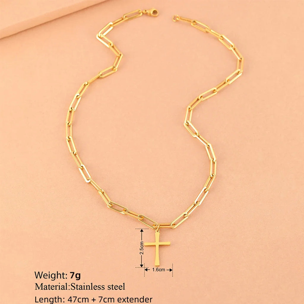 Cross Gold Color Pendant Necklaces for Women Stainless Steel Christian Jewelry Long Chain Necklace Gift Vera Lux
