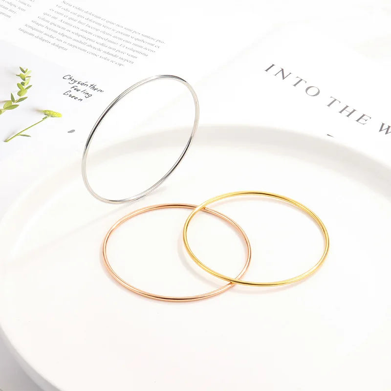 55mm/60mm/65mm Stainless Steel 2mm Thin Plain Polished Slip On Bangle Bracelet for Women Girl Vera Lux