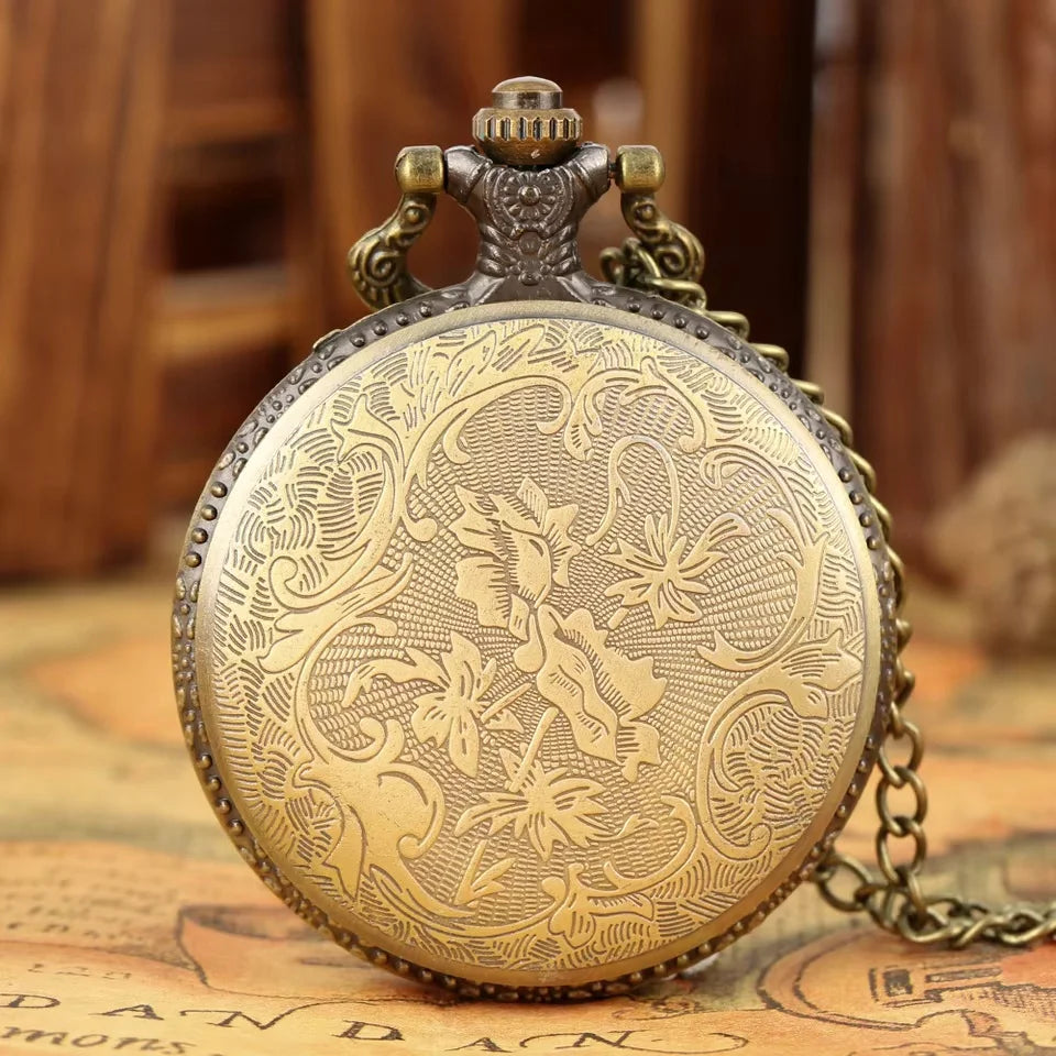 Zodiac Compass hollow out Pattern Bronze Retro Quartz Pocket Watches Men Women Necklace Watch Antique Pendant Gifts Vera Lux