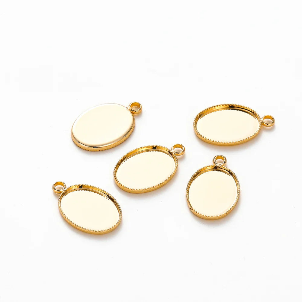 10Pcs/Lot 14K 18K Gold Plated Cabochon With Hole Pendant Base Blank Tray Bezel DIY Handmade Pendant Jewelry Making Findings Vera Lux