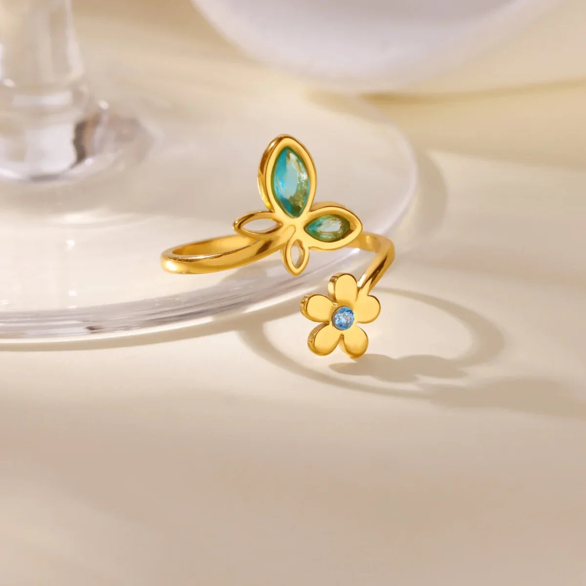 Luxury Zircon Butterfly Flower Rings for Women Stainless Steel Gold Color Cheap Ring Fashion Wedding Couple y2k Jewelry anillos Vera Lux