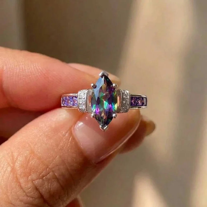 925 Sterling Silver Special Marquise Shape Shiny Purple CZ Prong Setting Fashion Party Rings for Women Jewelry Gift Vera Lux