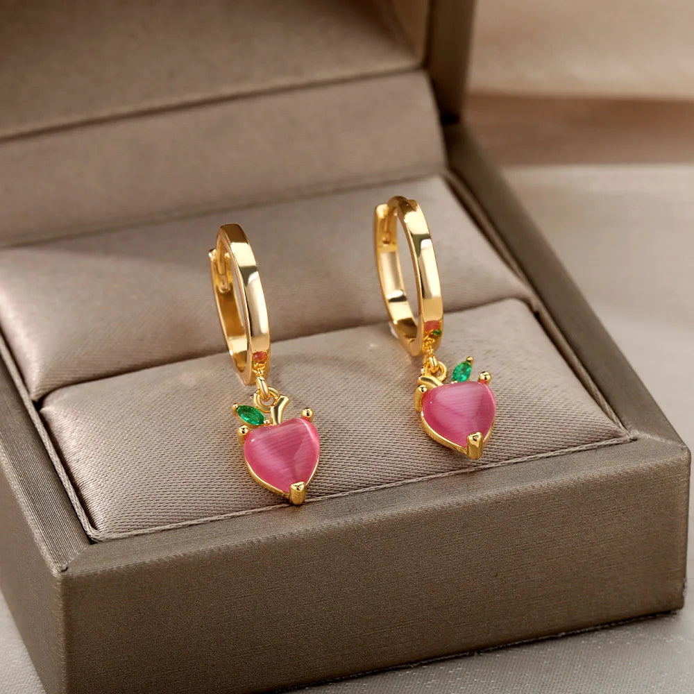 Stainless Steel Heart Earrings For Women Gold Color Fashion Zircon Love Heart Drop Earring Wedding Aesthetic Jewelry Gift 2023 Vera Lux
