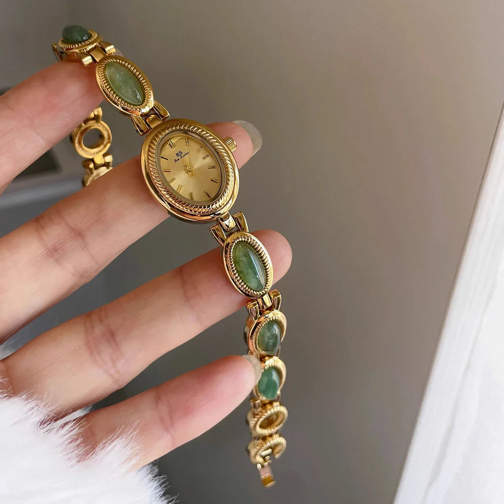 High-end Luxury Watches for Woman Elegant Green Jewelry Jade Quartz Bracelet Wristwatch Gift for Women Lady Fashion Dress Watch Vera Lux