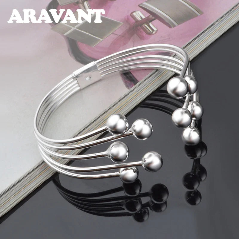 Aravant 925 Silver Multi Line Bead Open Bracelet Bangles For Women Wedding Jewelry Gifts Vera Lux