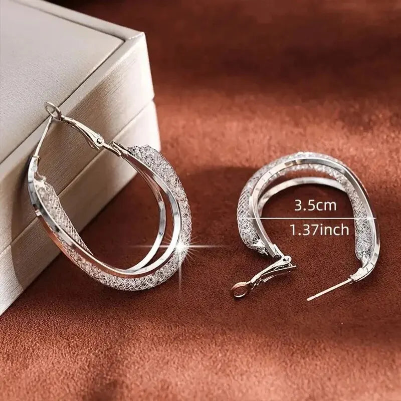 Gold Color Crystal Stone Hoop Earrings Twisted Metal Shape Silver Plating New Fashion Women Earrings Party Jewelry Birthday Gift Vera Lux