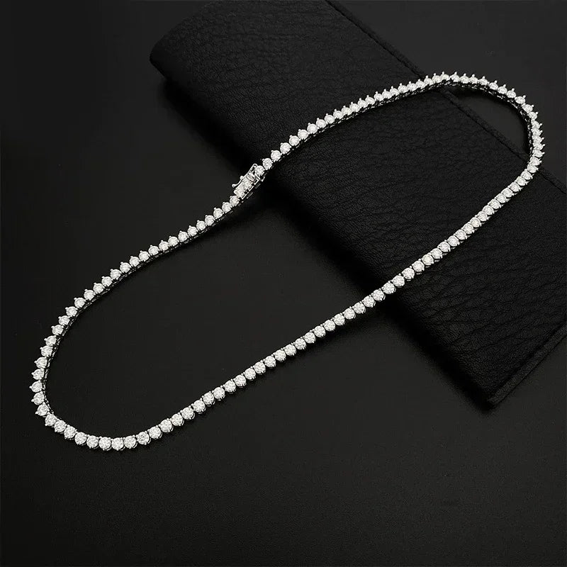 NeeTim Moissanite Tennis Necklace 3 Claw 925 Sterling Silver Plated 18k White Gold Sparkling Lab Diamond Necklaces for Women Vera Lux