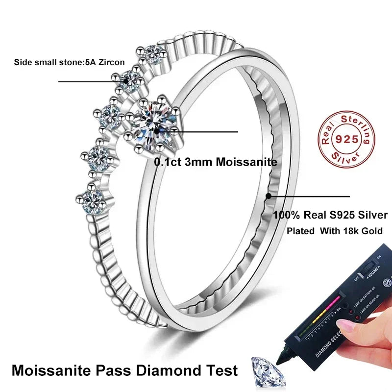 NeeTim 3mm Moissanite Ring Set Silver 925 Brilliant Cut 0.1 Carat Diamond Test Past D Color Moissanites Rings Original Jewelry Vera Lux