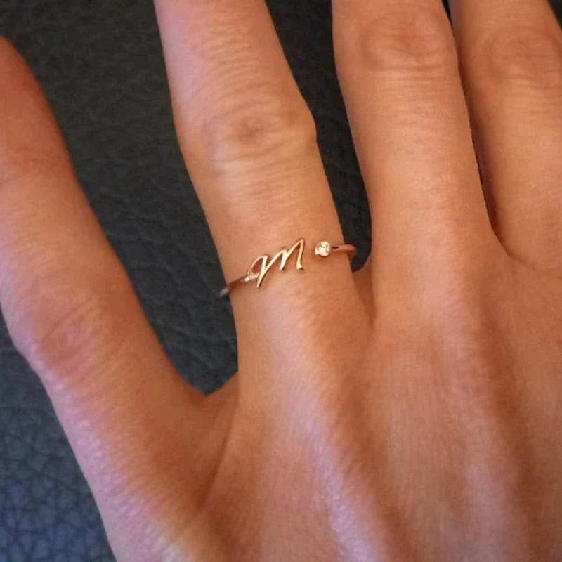 Zircon Initial Letter Ring for Women Stainless Steel Gold Color Alphabet Open Ring Trendy Wedding Birthday Aesthetic Jewelry Vera Lux