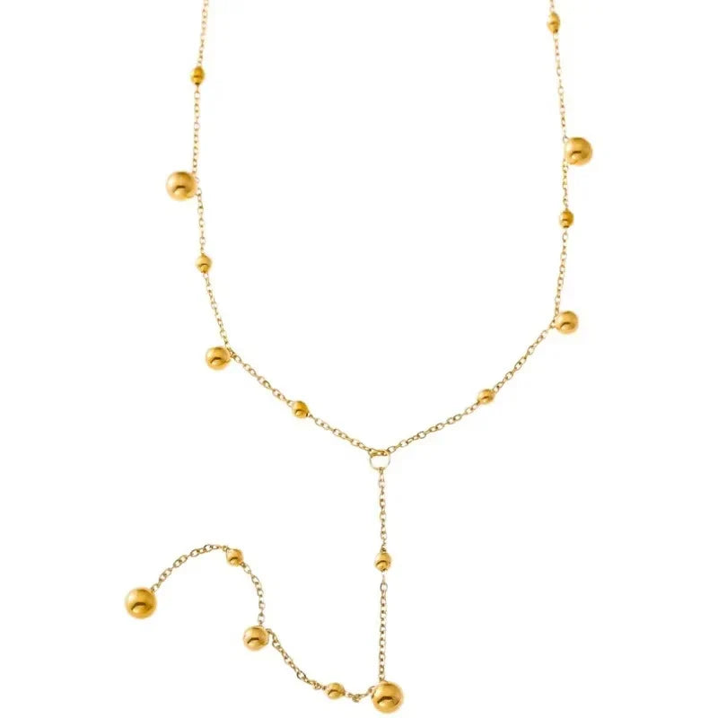 316L Stainless Steel Gold Color Beads Long Pendant Necklace For Women Fashion Choker Clavicle Chain Jewelry Gift Wedding Vera Lux