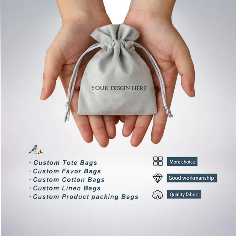Custom Link Jewelry Drawstring Bags Personalized Logo Printed Pouches Velvet Jewellery Packaging Sack Wedding Favor Bags Vera Lux