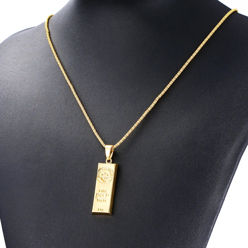 1pcs Rectangular Gold Bar Necklace Pendant Trendy And Exquisite Men's Necklace Daily Party Wear Matching Accessories Vera Lux