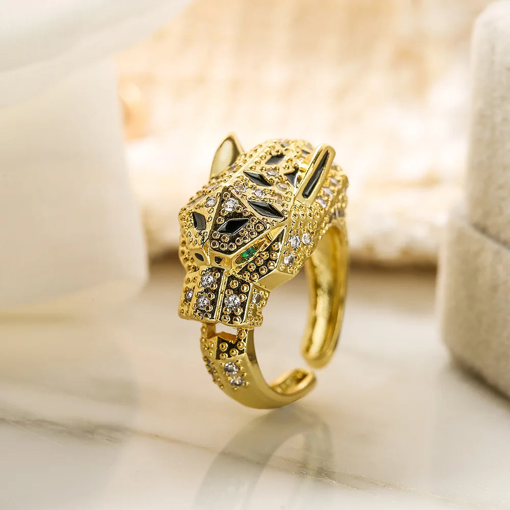 2025 New Fashion Statement Big Animal Ring For Women Girl Party Jewelry Gold Color Hollow Leopard Open Ring Wholesale Vera Lux
