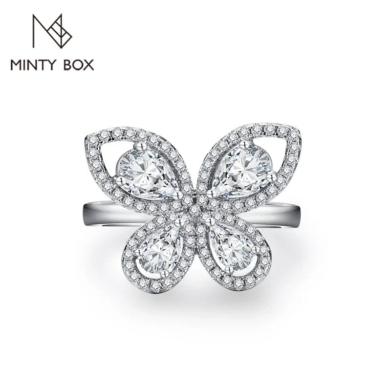 MINTYBOX Butterfly Moissanite Ring for Women Solid 10k 14k White Gold Pear Cut 6*4mm Pass Diamond Test Engagement Fine Jewelry Vera Lux