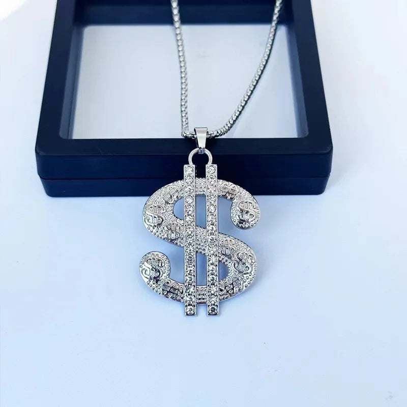 1pcs Creative Dollar Necklace Pendant Exaggeration Diamond S$ Pendant Necklace Male Hip Hop Personality Pendant Sweater Chain Vera Lux