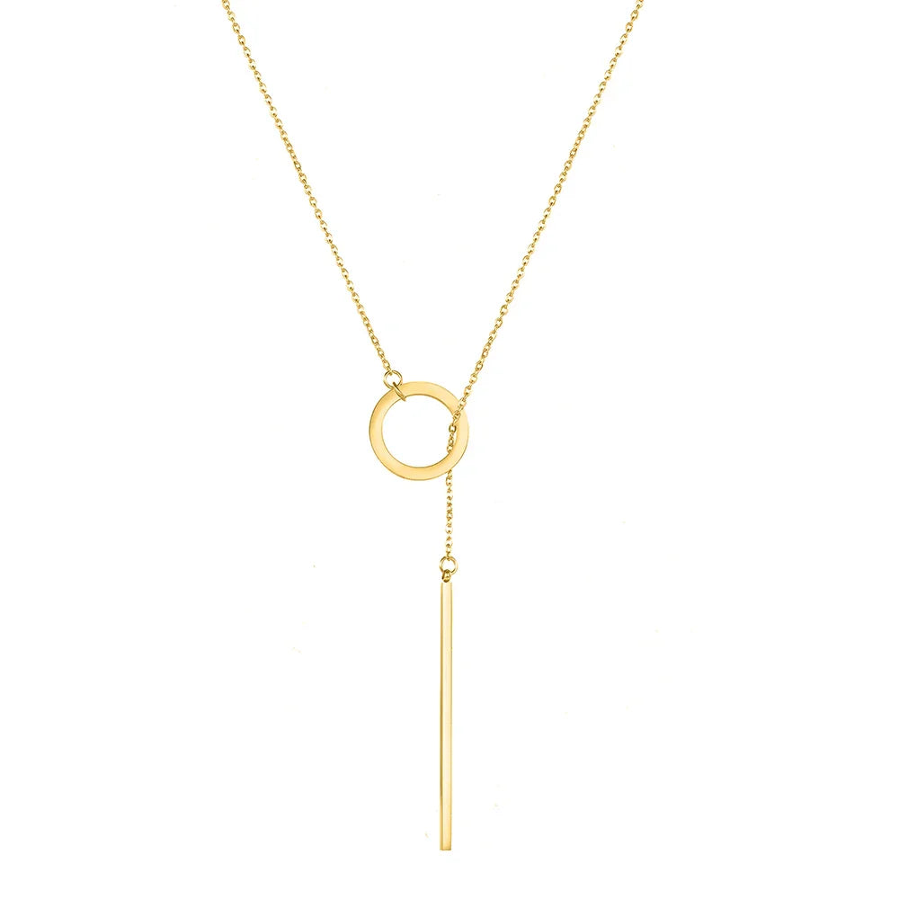 Minimalist Round Stick Pendant Necklace for Women Pearl Clavicle Necklace Leaves Long Chain Fashion Jewelry Statement Girl Gift Vera Lux