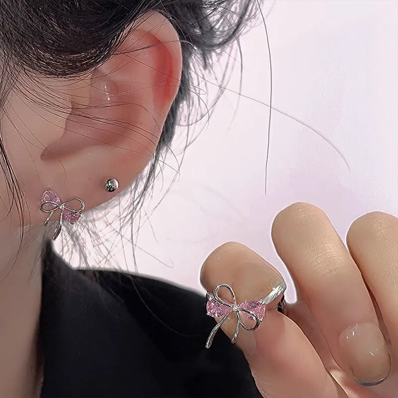 925 Sterling Silver Bow Pink Zircon Stud Earrings For Woman  Wedding Luxury Jewelry Wholesale 2024 Trend Jewellery 925 Money Vera Lux