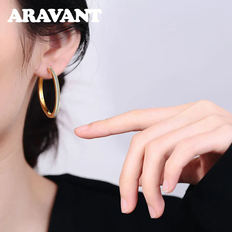 Aravant 925 Sterling Silver 35MM Zircon Hoop Earring For Women Fashion Jewelry Gift Vera Lux