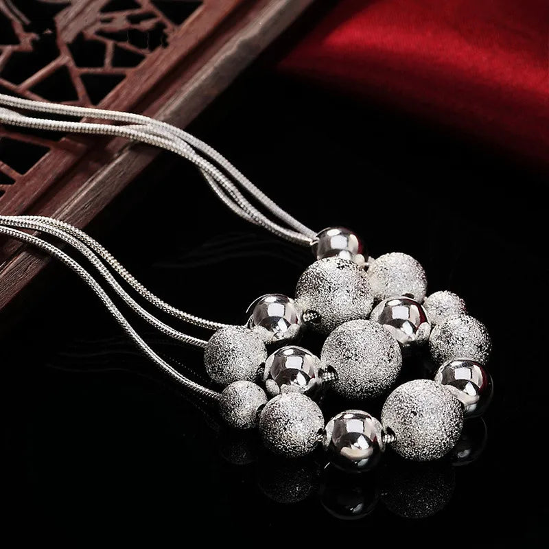 URBABY 925 Sterling Silver 18-inch Frosted Beads Pendant Earrings Necklace for Woman Fashion Jewelry Set Wedding Gift Vera Lux