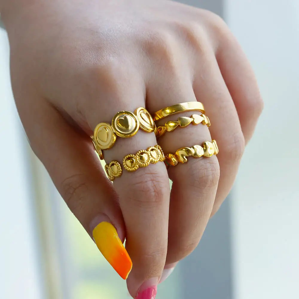Zircon Heart Rings For Women Stainless Steel Gold Color Adjustable Open Finger Ring Wedding Aesthetic Jewelry Gift 2024 Vera Lux