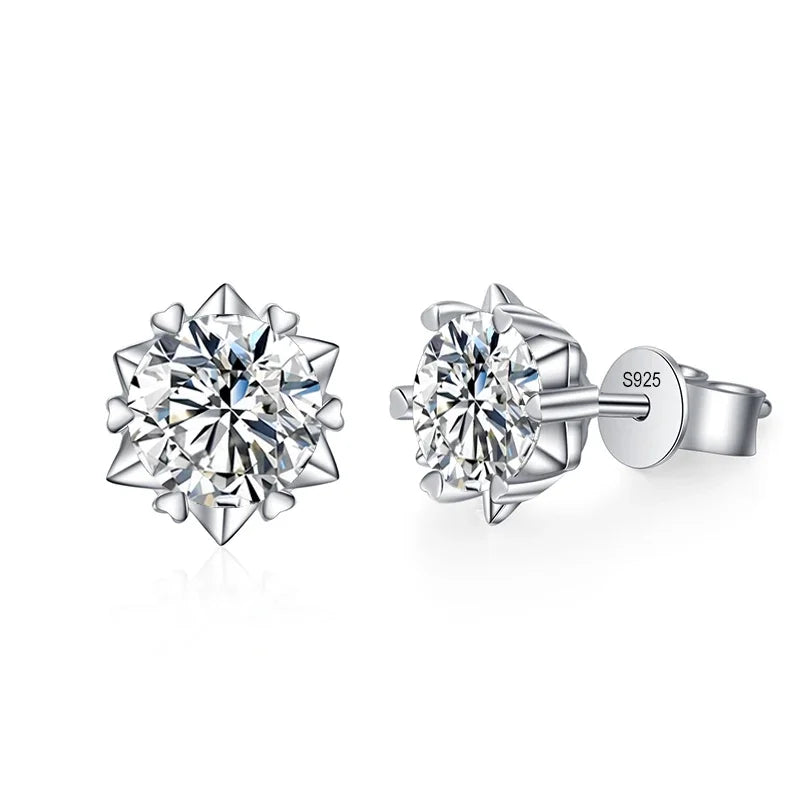 NeeTim 0.3ct-2ct Moissanite Earrings Lab Diamond 925 Sterling Silver with Gold Plated Snowflake Studs Earring Wedding Jewelry Vera Lux