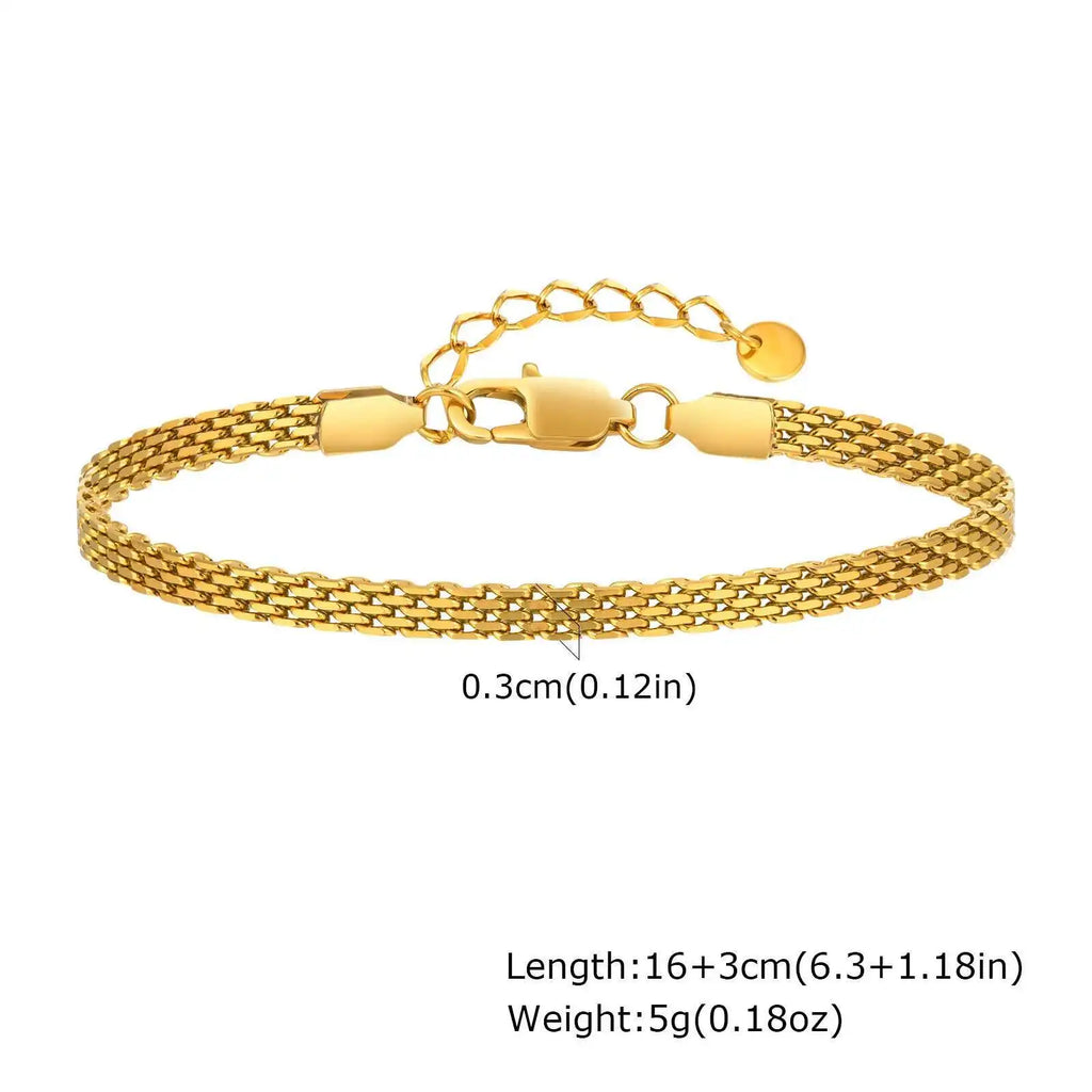 Mesh Link Chain Stainless Steel Bracelet for Women, 3mm/4mm/6mm Gold Plated Italian Chain Wristband Gift Jewelry, Non Tarnis Vera Lux