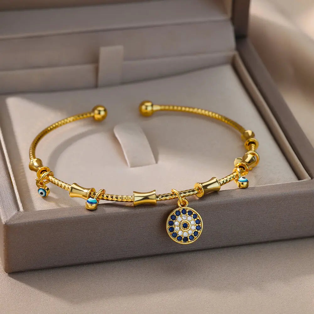 Hand Evil Eye Bracelet For Women Stainless Steel Zircon Bangle Sets Turkish Luxury Party Jewelry pulseras bijoux femme Vera Lux