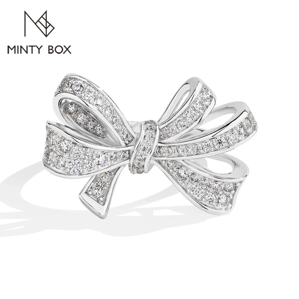 MINTYBOX S925 Sterling Silver Bowknot Lab Moissanite Engagement Ring for Women Luxury Diamond Rings Wedding Fine Jewelry Gift Vera Lux
