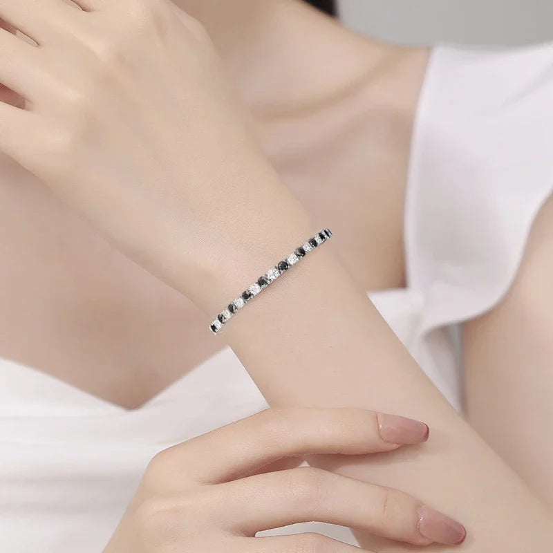 NeeTim Black and White All Moissanite Tennis Bracelets for Women Man s925 Sterling Silver Plated White Gold Hip Hop Bracelet Vera Lux