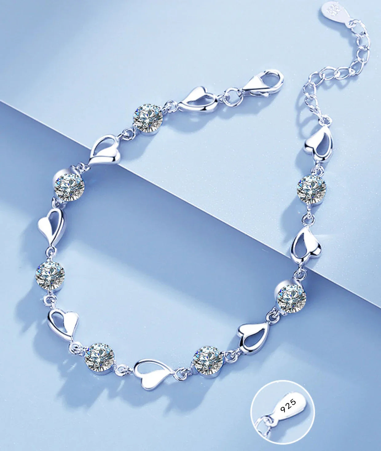 925 Sterling Silver Heart Shaped Necklace Bracelet Set for Women Vintage Korean Crystal Bracelets High Quality Set Party Jewelry Vera Lux