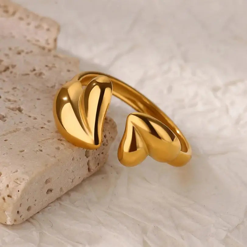 Irregular Heart Design Stainless Steel Open Rings For Women Gold Color Wedding Aesthetic Ring Jewelry Accessories Christmas Gift Vera Lux