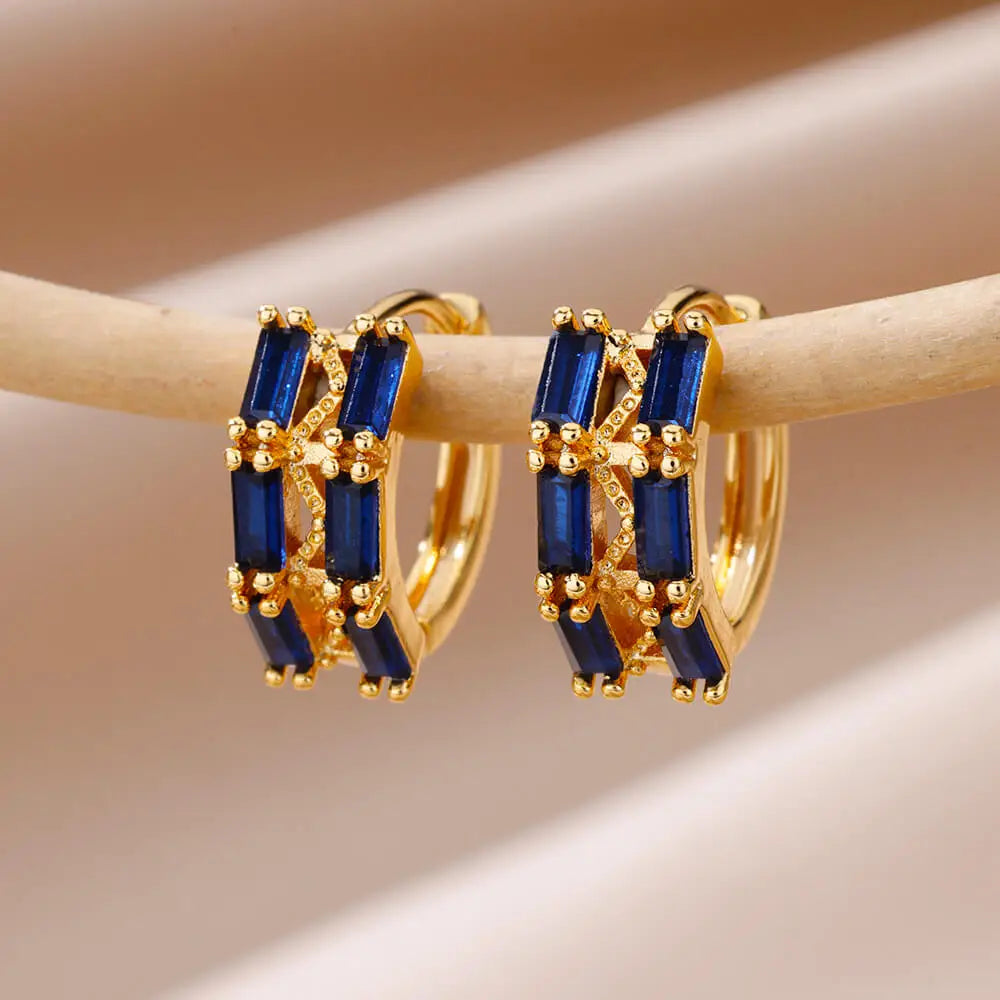 Luxury Blue Zircon Earrings For Women Stainless Steel Earrings 2024 Trending New Design Goth Jewelry aretes mujer Vera Lux