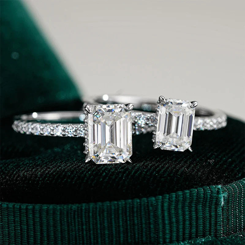 NeeTim 1ct 2ct 3ct Emerald Cut Moissanite Rings for Women 925 Sterling Silver Lab Diamond Wedding Engagement Ring Gemstone Band Vera Lux