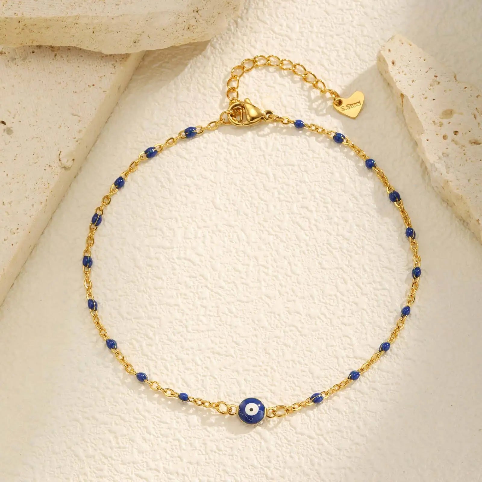 Stainless Steel Lucky Evil Eye Anklet Bracelet for Women, Blue Eye Beaded Chain Foot Anklets Summer Beach Lucky Amulet Gift Vera Lux