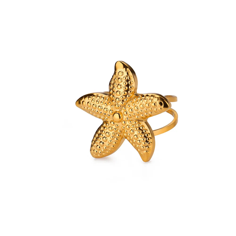 316L Stainless Steel Starfish Shell Rings for Women Gold Color Open Finger Ring Femme Trendy Summer Vacation Ocean Jewelry Gift Vera Lux