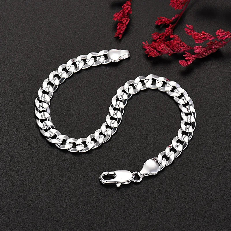 Hot high quality 925 Sterling silver charm 7MM Chain bracelets neckalces jewelry set for man women fashion Party wedding gifts Vera Lux