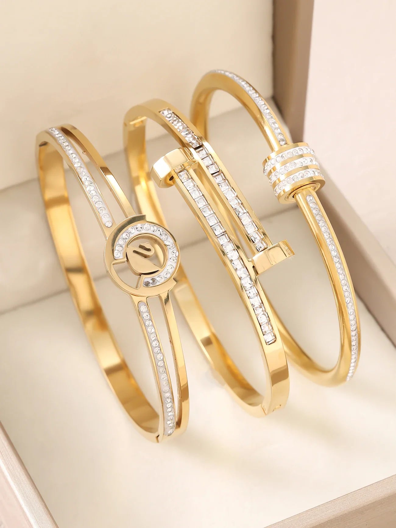 1pc 18K Gold Plated Stainless Steel Stackable Bracelet With Chain And Clover Design, Fashion Style For Women, Suitable For Casua Vera Lux